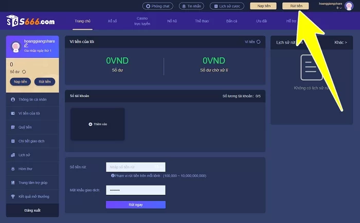 Một số lưu ý khi nạp và rút tiền S6666